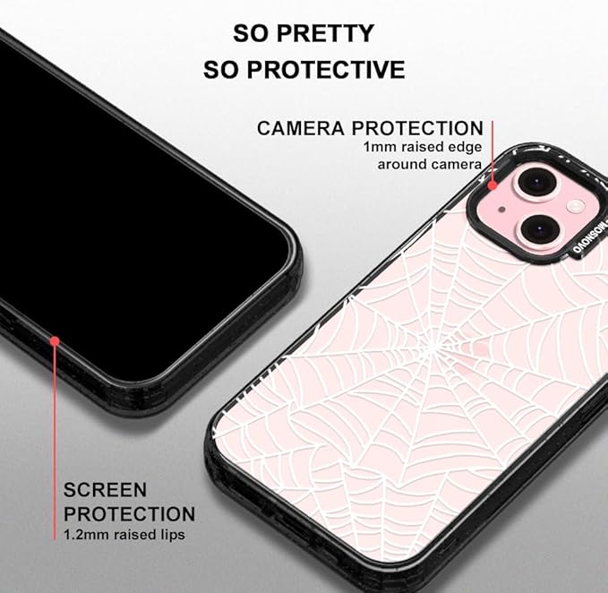 MOSNOVO Case for iPhone 15, [10ft 4X Military-Grade Drop Protection] Durable & Shockproof Phone Case Cover Design for iPhone 15 - Spider Web - Clear Black