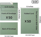 Wishop 50 Pack Self-Adhesive Envelopes with Fold Cards for Wedding Invitations, Greeting Cards, Baby Shower, Letter Mailing (Sage-Green, 4x6)