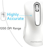memzuoix 2.4G Wireless Mouse, 1400 DPI Computer Mice with USB Receiver, Portable Wireless USB Mouse Battery Powered Cordless Mice for Laptop, PC, Desktop, 5 Buttons (White)