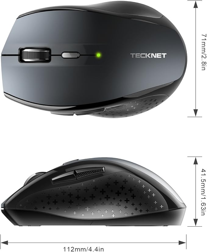 TECKNET Bluetooth Mouse, 4800 DPI Wireless Mouse, 2-Year Battery 6 Adjustable DPI, 6 Buttons Compatible with Laptop/Windows/Computer - Grey