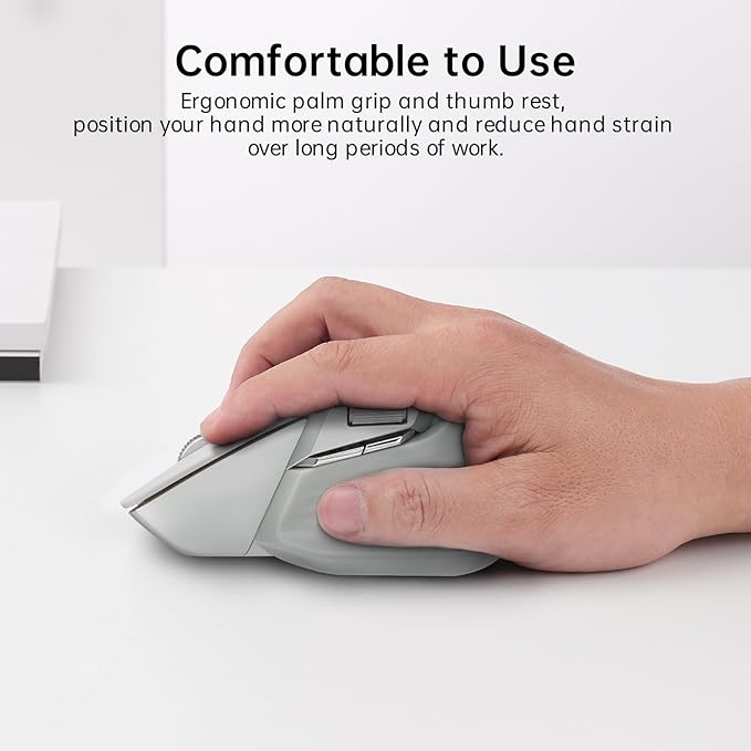 Rapoo MT760 Multi-Device Wireless Mouse, Bluetooth 5.0 and 2.4G Multi-Mode Connection, Up to 4 Devices, 11 Programmable Buttons, 4K DPI, 90 Days Battery Life, PC, Light Grey