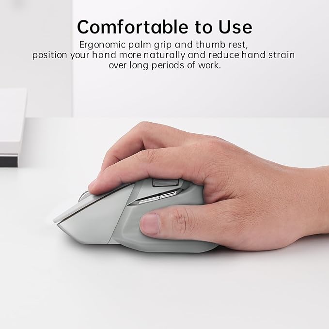 Rapoo MT760Mini Bluetooth Wireless Mouse - Bluetooth 5.0 and 2.4GHz Multi-Mode Connection, Support 4 Devices, M+ Cross Computer Technology, 11 Programmable Buttons,Light Grey