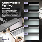 Neatfi Ultra 3,500 Lumen LED Desk Lamp, 45W, 26-Inch Wide Metal Shade, 270 SMD LEDs (Non-CCT with Clamp, Silver)