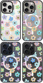 MOSNOVO Magnetic Case for iPhone 15 Pro, 10ft Military-Grade Protection, Compatible with Magsafe, Shockproof Phone Case for iPhone 15 Pro - Groovy Flower - Clear Black