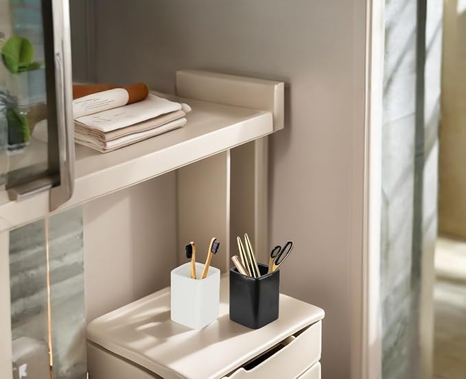 Square Ceramics Desk Pencil Holder for Men and Woman, Suitable for Offices and Homes(Black)