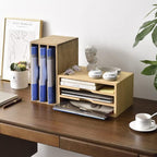 KIRIGEN Wooden Desktop Organizer Paper Storage Letter Tray File Sorter - Desk Rack Magazine File Dividers Holders for Home Office Accessories Wood Desk Cabinet with 3 Layer Trays Natural(3KWJG-NA)