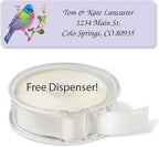 Birds Rolled Personalized Return Address Mailing Labels with Dispenser, Set of 250, 5 Designs, Small ¾ x 2½ Inch Size, Custom Self-Adhesive Sticker Roll, by Colorful Images