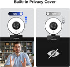 papalook 2K/1080P Webcam with Light and Privacy Cover, PA552 Full HD Streaming Web Camera with Dual Microphones, Plug and Play USB Computer Webcam for PC Laptop Desktop, Mac Zoom Skype Teams