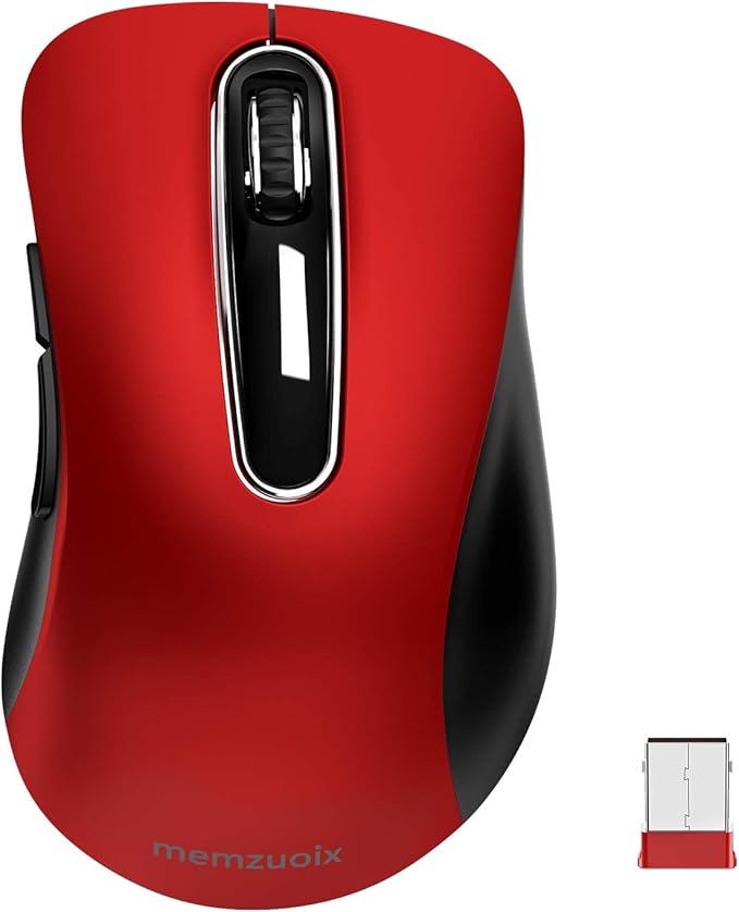 memzuoix 2.4G Wireless Mouse, 1400 DPI Mobile Optical Cordless Mouse with USB Receiver, Portable Computer Mice for Laptop, PC, Desktop, MacBook, 5 Buttons, Red