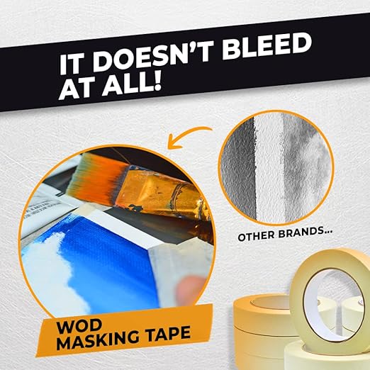 WOD MT5 Utility Grade Masking Tape, 6 inch x 60 yds. for Home or Office air-Dry Painting, Labeling, & Packing. Leaves no Residue