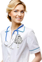 Halloween Badge Reel Funny Middle Finger Ghost Designs Cute Glitter Spooky Acrylic ID Clip Badge Holder with Alligator Clip for Nurse Nursing RN CNA LPN Medical Worker & Office Staff Gift