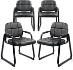 CLATINA Waiting Room Guest Chair with Bonded Leather Padded Arm Rest for Office Reception and Conference Desk Black with Sled Base 4 Pack