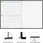 JILoffice Magnetic Foldable Dry Erase Calendar Whiteboard Combo, 2 Month Calendar Board & White Board 72 X 40 Inch, Black Aluminum Frame Wall Mounted Board for Office Home and School