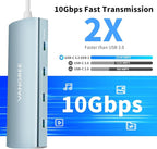 USB C to USB C Hub 10Gbps, 3 USB 3.2 Gen 2 Ports, 4K@60Hz HDMI, 100W PD, 3 USB 3.0 Ports, USBC Splitter Multiport Adapter for MacBook Pro/Air, iMac, iPad Pro, iPhone 15 (Not Support Type-C Monitor)