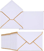 50 Pack A7 Envelopes 5 x 7 Card Envelopes Self-Adhesive V Flap Envelopes with Gold Border for Office, Wedding Gift Cards, Invitations, Graduation, Baby Shower, Parties (White)