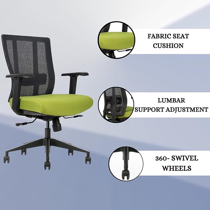 Ergonomic Office Chair - Breathable MESH - Back Adjustable Lumbar Support with 3-D ARMRESTS TILT Function and 360-DEGREE Swivel Wheels Comfortable Wide SEAT - Home Office Chair (Green) (Pack of 1)