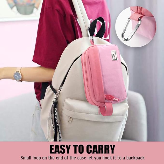 Sooez High Capacity Pencil Case, Big Pencil Bag Pouch Box Organizer Pen Case, Portable Journaling Supplies with Easy Grip Handle & Loop, Asthetic Supply for Girls Adults, Pink