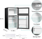 Mini Fridge With Freezer,3.2 Cu.Ft Compact Refrigerator,Mini Refrigerator With 2 Doors For Bedroom,Office,Kitchen,Apartment,Dorm(sliver)