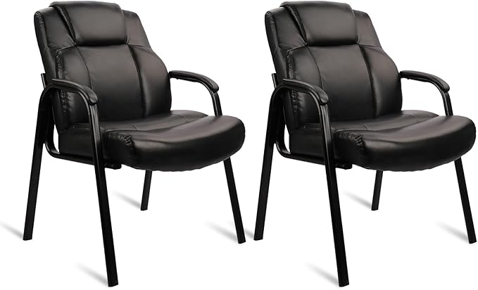 CLATINA Big & Tall 500 lb. Guest Chair, Leather Reception Chairs with Padded Arm Rest for Waiting Room Office Home and Meeting Conference-Black, 2 Pack
