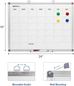 Comix Magnetic Dry Erase Calendar Whiteboard, 24 x 18 Inches Monthly Calendar Dry Erase Board for Wall, Aluminum Frame Planner White Board with Markers, Eraser, Magnets