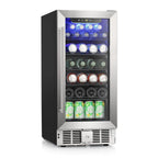 COWSAR Wine Fridge 15inch Beverage Refrigerator 2.9 Cu.Ft. Freestanding or Under Counter Cooler Stainless Steel Beer Fridge Mini ETL Approved