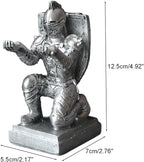 Resin Soldier Shield Knight Decor Statue Pen Holder Base for Desk, Desktop Organizer Pencil Stand Display for Office, School, Home, as Gift for Men Father