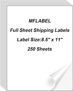 MFLABEL Full Sheet Sticker Labels, Address Labels, White Matte Label Paper, 8-1/2" x 11" Shipping Labels for Laser & Inkjet Printer (250 Labels, 250 Sheets)