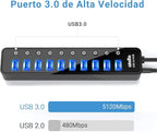 Powered USB 3.0 Hub, atolla 10 Ports USB Data Hub Splitter with Individual ON/Off Switches and 12V/2.5A Power Adapter USB Extension for Mouse, Keyboard, Hard Drive or More USB Devices