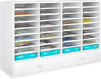 Mail Sorter Wood Literature Organizer, Student Mailbox for Classroom, Desktop Bill Paper Holder for Office Home School, 38 Compartments, White