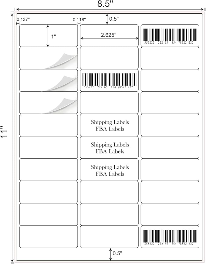 1" x 2-5/8" Address Labels 900 Labels Sticker Paper for Laser/Ink Jet Printer mailing Labels 8.5"×11" White 30 per Sheet