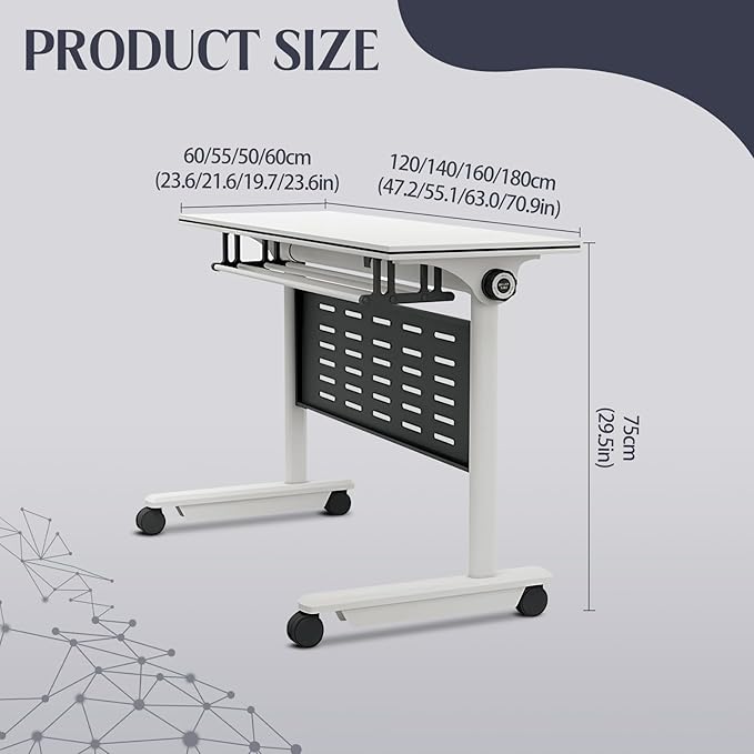 6Pack Conference Room Table, Folding Conference Table for Office Classroom, Mobile Training Tables with Casters Silent Wheels, Large Rectangular Convertible Modular Seminar Tables (L70.9in)