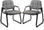 CLATINA Waiting Room Guest Chair with Bonded Leather Padded Arm Rest for Office Reception and Conference Desk Black with Sled Base Grey 2 Pack