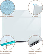 Magnetic Glass Whiteboard，48"x36" Wall Mounted Frameless Dry Erase Board for Office, Home & School White