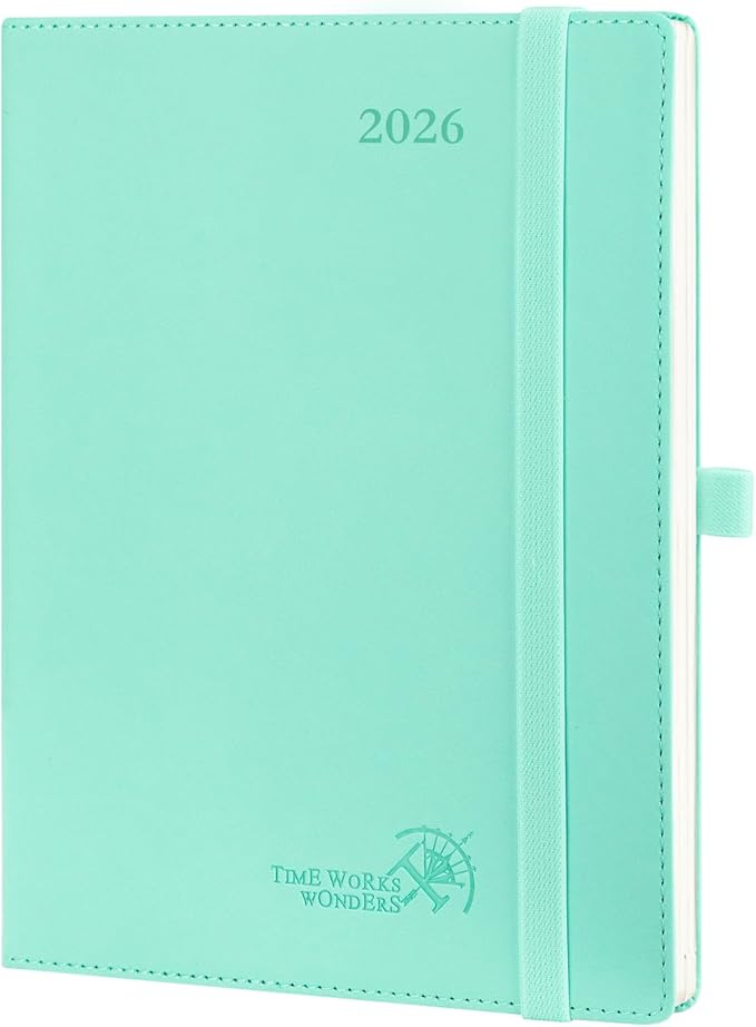 POPRUN 2026 Planner (Medium - 6.5'' x 8.5'') - 2026 Weekly Calendar ((Jan. 2026 - Dec. 2026) with Hourly Time Slots, Weekly/Monthly Appointment Book for Time Management - Leather Soft Cover - Green