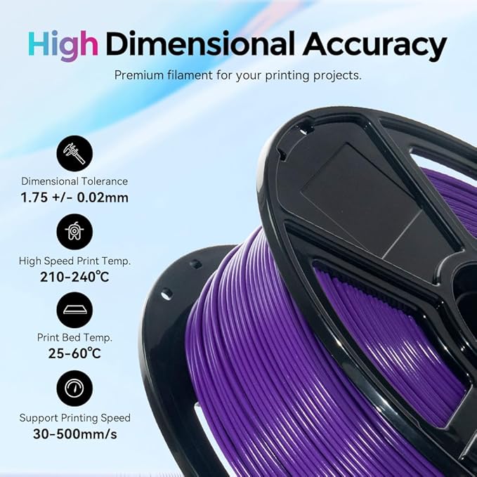 FLASHFORGE Rapid PLA Filament 1.75mm, High Flow Speedy 3D Printer Filament, Experience Exceptional Performance with 500mm/s High-Speed Printing, Neatly Wound & Top-Notch Filament (Purple)