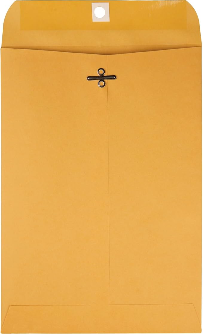 Quality Park 7 x 10 Clasp Envelopes, Clasp and Gummed Closures for Storing or Mailing, 28 lb Kraft Paper, 100 per Box (QUA37868)