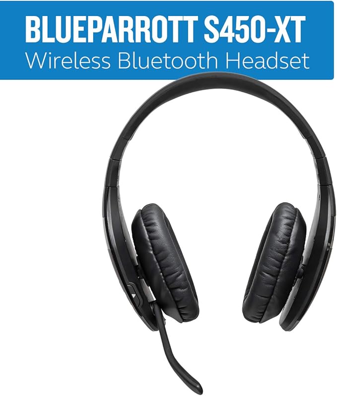 BlueParrott S450-XT Stereo Bluetooth Wireless Headphones 82% Noise Canceling Over Head Headset with Mic for Music and Calls, Hi-Fi Stereo Audio, 300 ft. Wireless Range, 24 hrs. Talk Time, Black