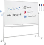FORTUNO Large Magnetic Mobile Whiteboard 72"x40", Rolling Double Sided Stand Whiteboard on Wheels, Reversible Adjustable Height/Angle Dry Erase Board Easel White Board for Office Classroom