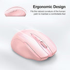 TECKNET Wireless Mouse (BT5.0/3.0 & 2.4G) Rechargeable 4800 DPI Silent USB A & Bluetooth Mouse 6 Buttons, Wide Compatibility - Pink