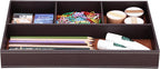 KINGFOM Pu Leather Desk Organizer Tray, 4 Compartment Office Storage Supplies Stationery Drawer Tray, Nightstand Bedside Tray for Key, Wallet, Watch, Coin, Phone Valet Tray Stackable