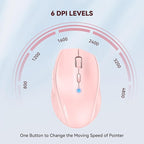 TECKNET Bluetooth Mouse, 4800 DPI Wireless Mouse, 2-Year Battery 6 Adjustable DPI, 6 Buttons Compatible with Laptop/Windows/Computer - Pink