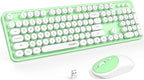 MOFII Wireless Keyboard and Mouse Combo, Computer Full Size 2.4G Plug and Play Wireless Typewriter Retro Round Keyboard and Mouse Set for Windows, Computer, Desktop, PC, Notebook - (Light Green)