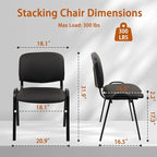 CLATINA Stacking Waiting Room Chairs, PU Leather Armless Office Guest Chair with Metal Frames, Stackable Conference Room Chairs No Wheels for Reception Lobby Side Meeting Training School, Black