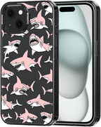MOSNOVO Case for iPhone 15 Plus, [10ft 4X Military-Grade Drop Protection] Durable & Shockproof Phone Case Cover Design for iPhone 15 Plus / 14 Plus - Pink Sharks - Clear Black