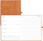 POPRUN Weekly Planner 2026 (Large 8.5" x 10.5") Calendar 12 Months Notebook with Horizontal Layout, Leather Soft Cover, Monthly Tabs, Inner Pocket, 100GSM Thick Paper, Pen Holder - Brown