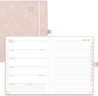 POPRUN Planner 2025-2026 Weekly Notebook (Medium 6.5''x 8.5'') Academic Calendar (JUL.25 - JUN.26) Appointment Book with Monthly Tabs, Leather Soft Cover, Inner Pocket, 100 GSM - Pink