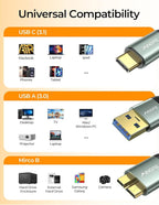 AINOPE Hard Drive Cable, Sturdy Nylon Braided External Hard Drive Cable 10Gbps Micro B to USB A/C Compatible with Seagate WD Toshiba Westgate, MacBook Air M2 Pro, Camera, 3.3FT/1m