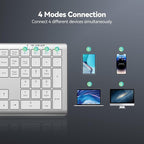 TECKNET Bluetooth Keyboard Rechargeable, 4-Device Free Switching (2.4G+BT), Ultra-Slim Full Size Wireless Keyboard, Quiet Typing, for PC/Laptop/Smart TV/Phone, Adjustable Stand, 12 Multimedia Keys