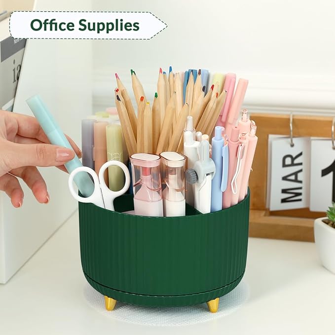 SKYDUE 360 Degree Rotating Desk Organizer, Dual-Purpose Pencil Pen Holder for Desk, Rotating Desk Pen Organizer with 5 Slots, Art Supplies, Pencil Cup for Office, School, Home