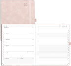 POPRUN Planner 2025-2026 Weekly Notebook (Large 8.5''x 10.5'') Academic Calendar (JUL.25 - JUN.26) Appointment Book with Monthly Tabs, Leather Soft Cover, Inner Pocket, 100 GSM - Pink